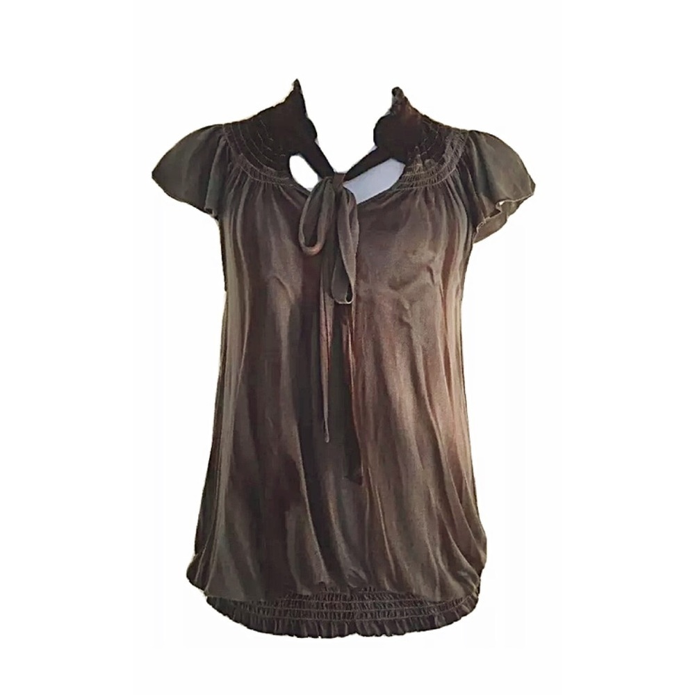 ONE WORLD Sz M Bohemian Tie Dye Blouse Cap Sleeves